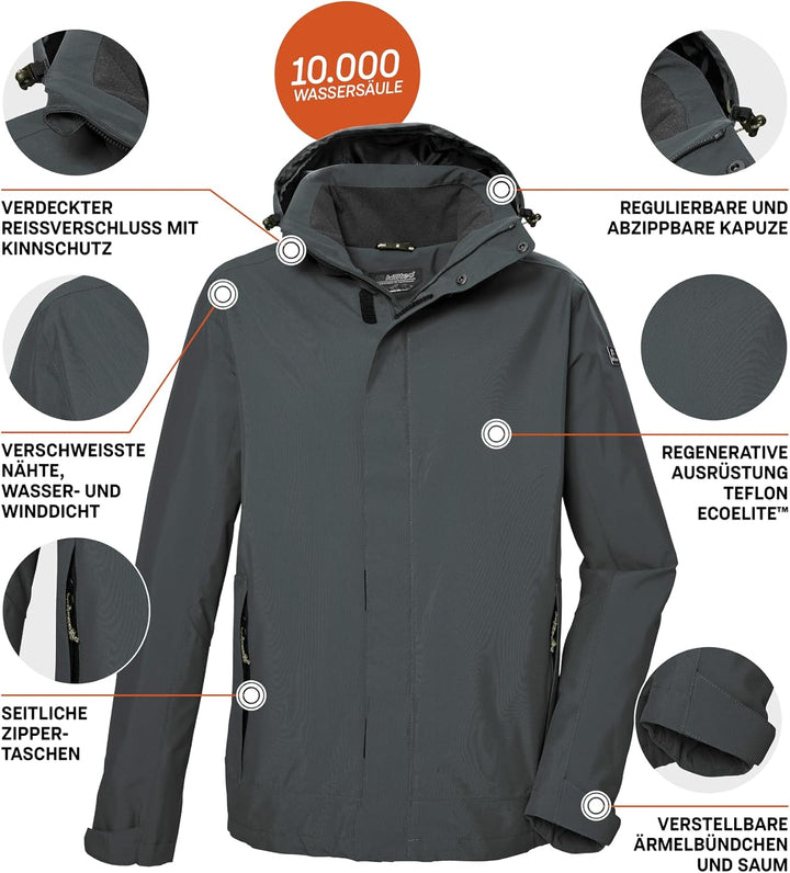 Killtec Herren Kos 87 Mn Jckt Funktionsjacke/Outdoorjacke mit abzippbarer Kapuze (1er Pack) 3XL Dunk