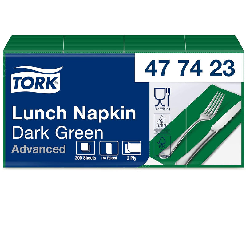 Tork 477423 dunkelgrüne Lunchservietten 1/8 gefaltet / 2-lagige, vorgefaltete Papierservietten für S