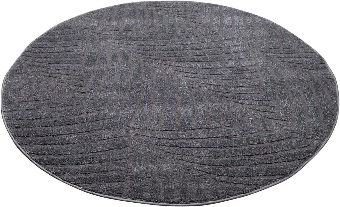 carpet city Teppich Wohnzimmer 120 cm Rund - Anthrazit, Grau - Kurzflor, 3D-Effekt, Glanzgarn - Geo-