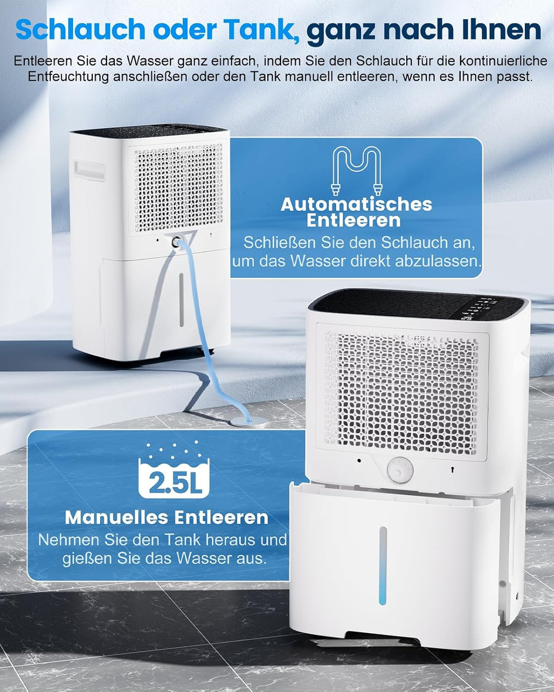 Luftentfeuchter Elektrisch,20L/Tag Hochleistungs Entfeuchter,Raumentfeuchter mit LED Anzeige,Wäschet