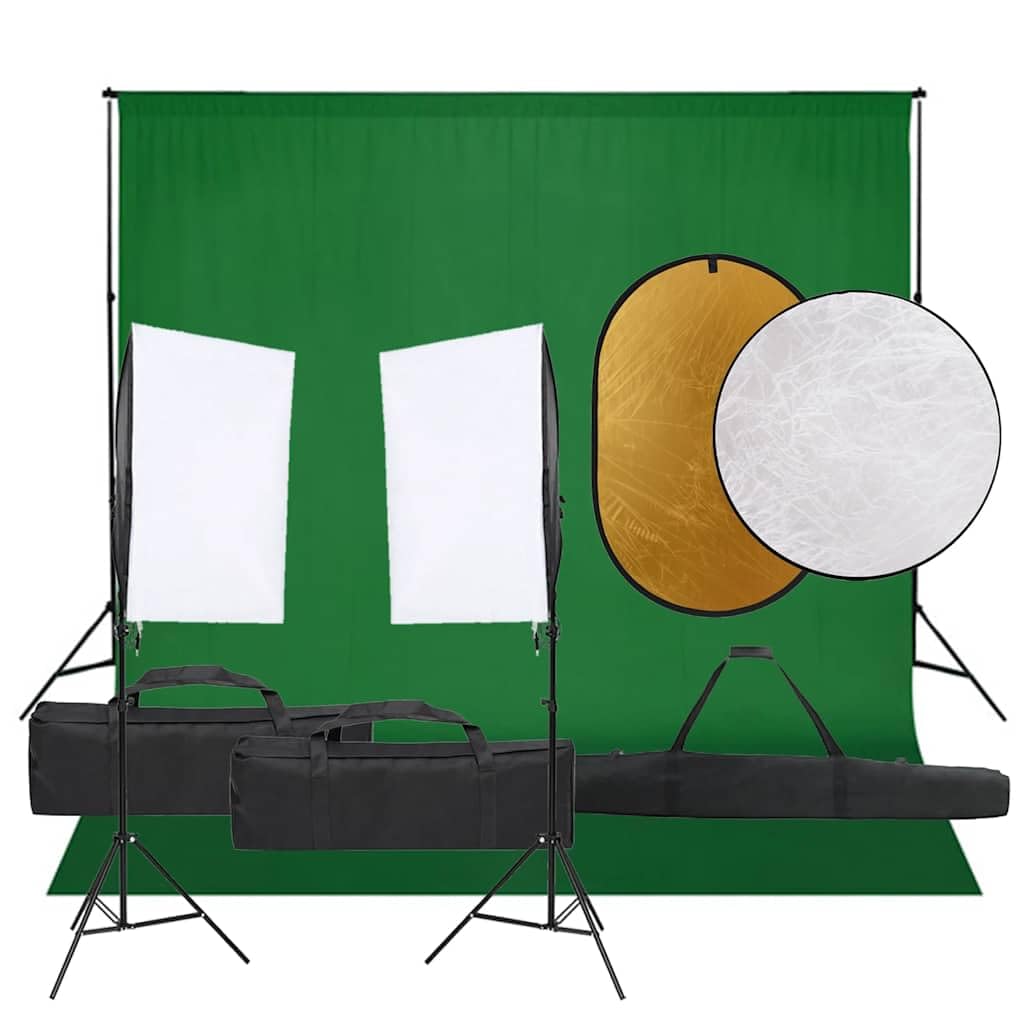 Fotostudio-Set mit Beleuchtung, Hintergrund und Reflektor für professionelle Porträt- und Produktfot