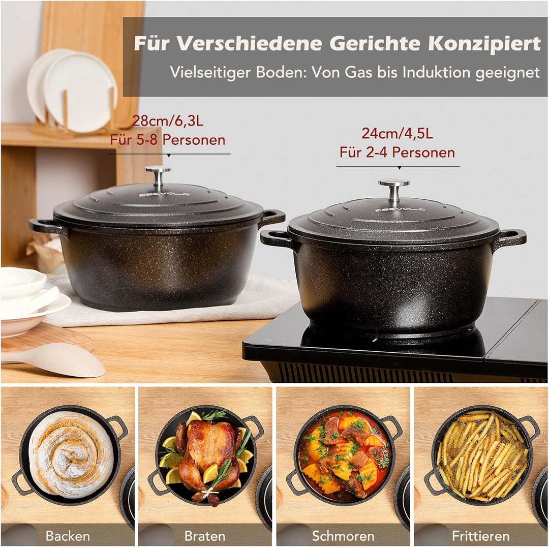 Bräter mit Deckel Schmortopf Induktion 28 cm Brot Backen Dutch Oven Stil, leichter als Gusseisen Top