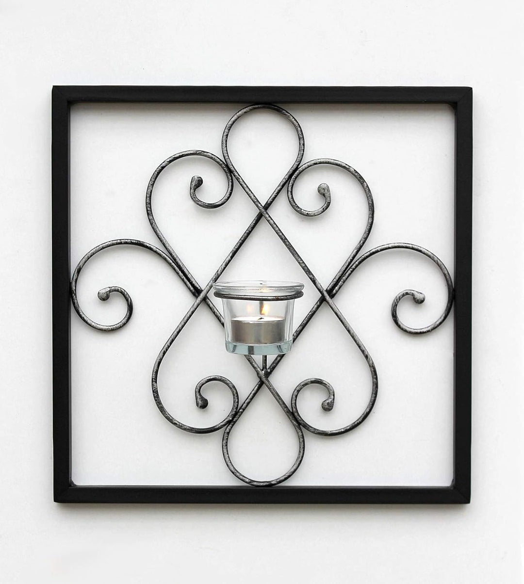 DanDiBo Wandteelichthalter Arabika Metall Wand Schwarz 31 cm Teelichthalter Kerzenhalter Wandkerzenh