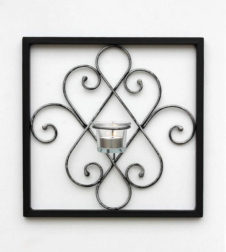 DanDiBo Wandteelichthalter Arabika Metall Wand Schwarz 31 cm Teelichthalter Kerzenhalter Wandkerzenh
