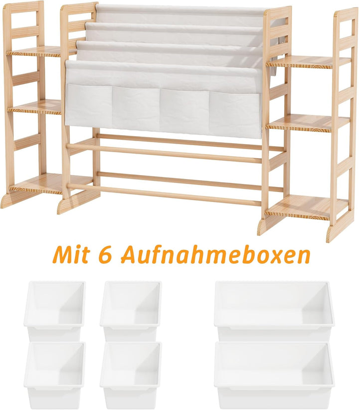 Spielzeug-Organizer Holz mit 16 Spielzeug Organizer 188cm Breit, Bücherregal Kinder Holz, Regal für