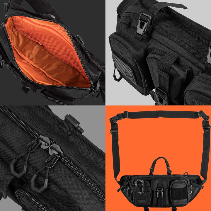 Fitdom Grosse taktische Sling Bag für Herren aus strapazierfähigem TechwearStoff und robust für den