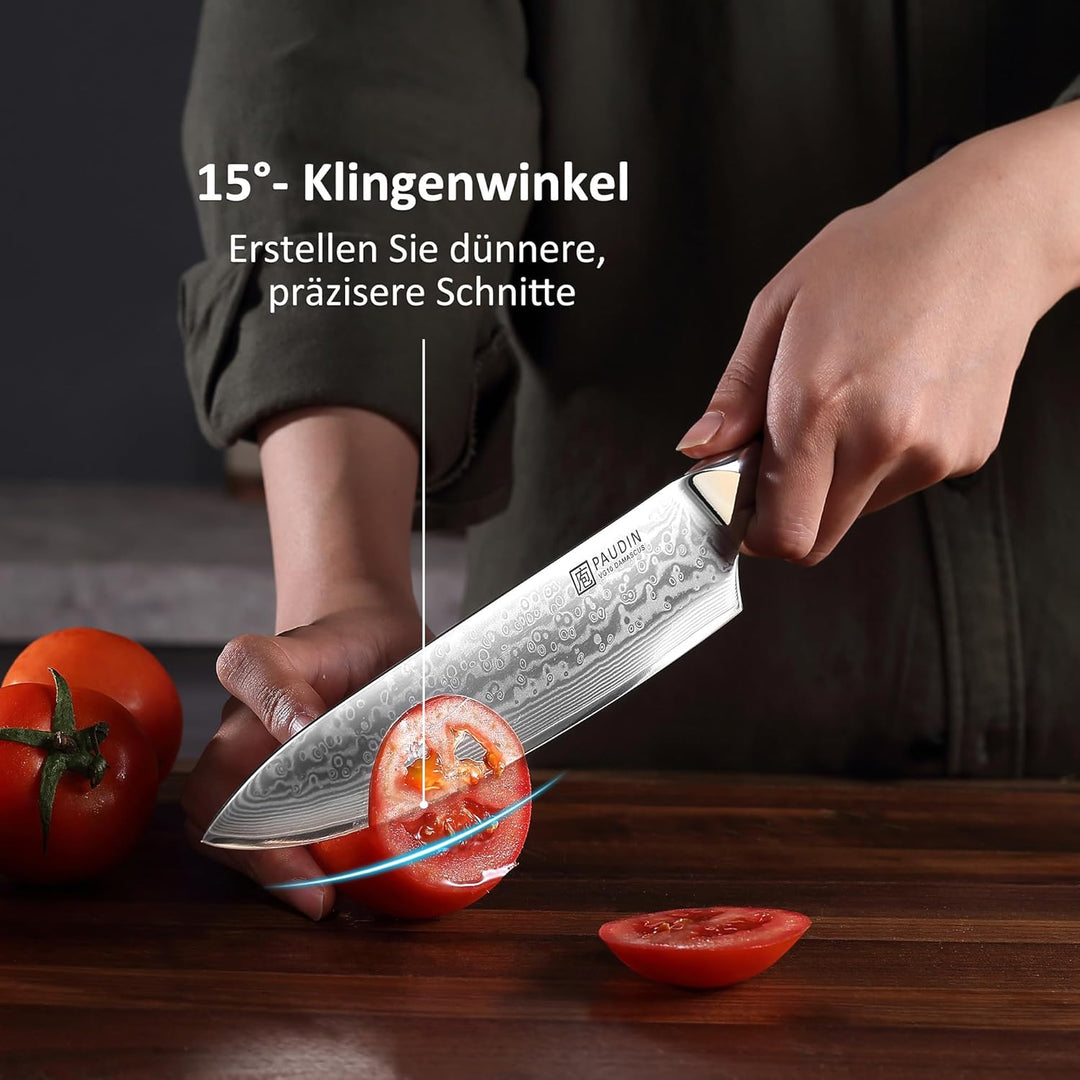 PAUDIN Damastmesser Kochmesser Küchenmesser 20 cm Damaststahl Messer mit Ergonomischem G10-Griff Dam