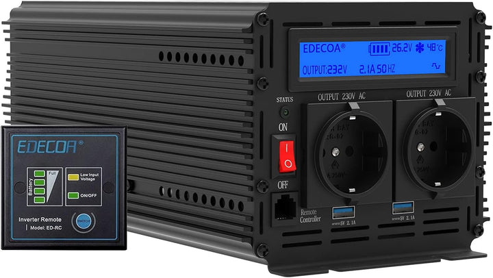 EDECOA Wechselrichter 2000w Spannungswandler 24v 230v Wechselrichter modifizierte Sinus 24v 220v LCD