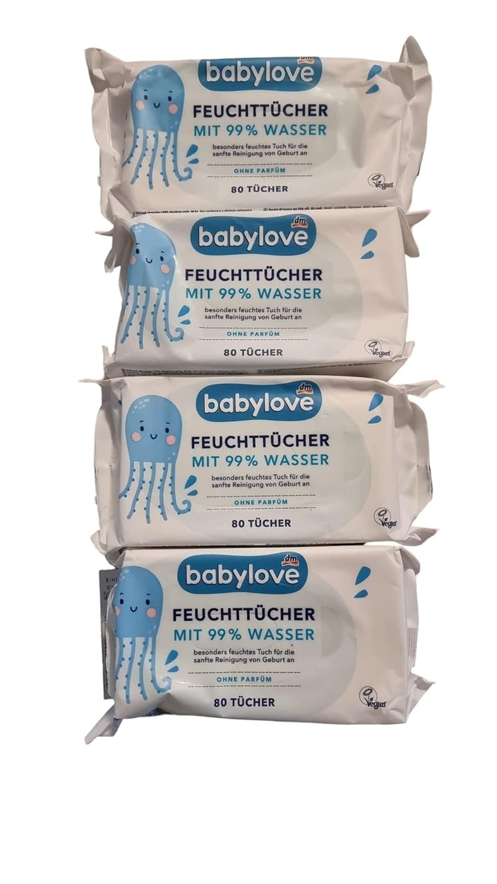 babylove Feuchttücher mit 99% Wasser (4x80 St), 320 St