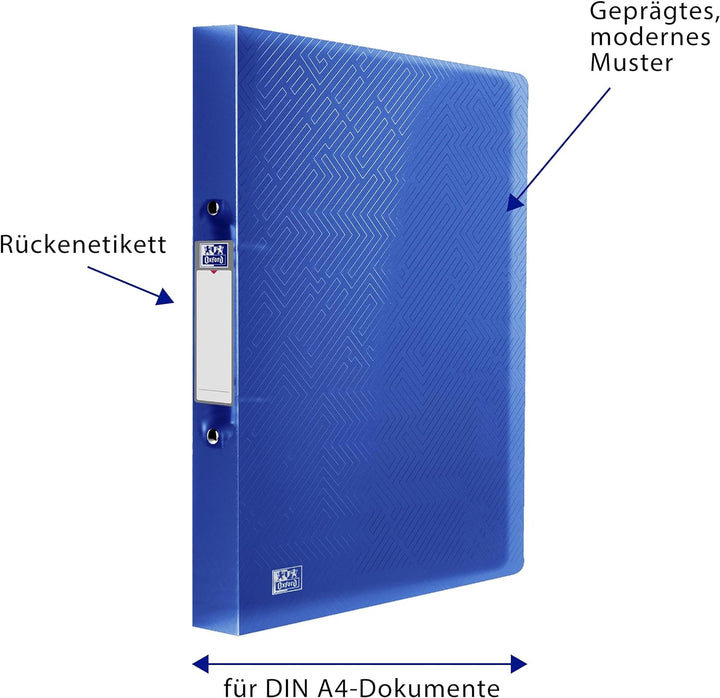 Oxford Ringbuch A4, Rückenbreite 2 cm, 2 Ringe, Kunststoff, 8 Farben, 10 Stück, 8 Farben