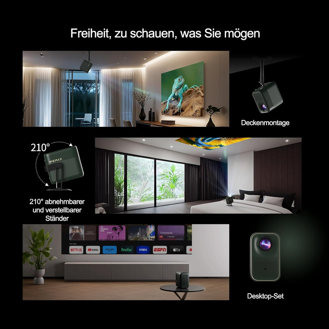 WEMAX Mini Beamer【Netflix Zertifiziert & Google TV】Tragbarer Projektor mit Ständer【4K Unterstützung