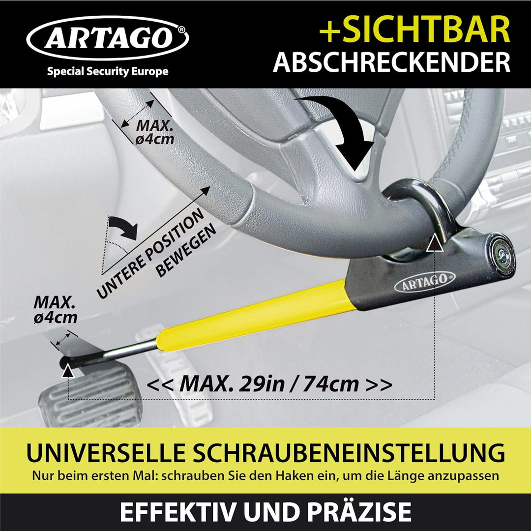 ARTAGO 871A/B Lenkradschloss EASY HOOK anpassungsfähig, Lenkradkralle, Diebstahlsicherung Lenkrad Pe