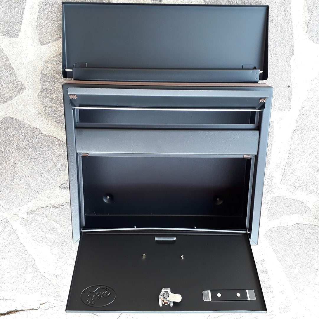 Grosser Briefkasten/Postkasten XXL Schwarz matt mit Abnehmbarer Zeitungsrolle Flachdach Katalogeinwu