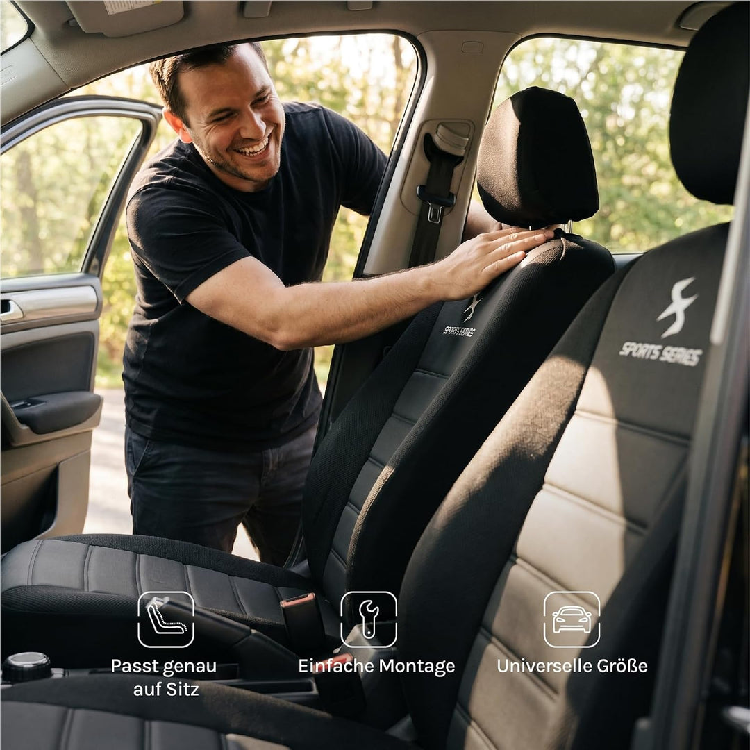 WOLTU 2er Sitzbezüge Auto Einzelsitzbezug universal Grösse, Komplettset, schwarz, schwarz