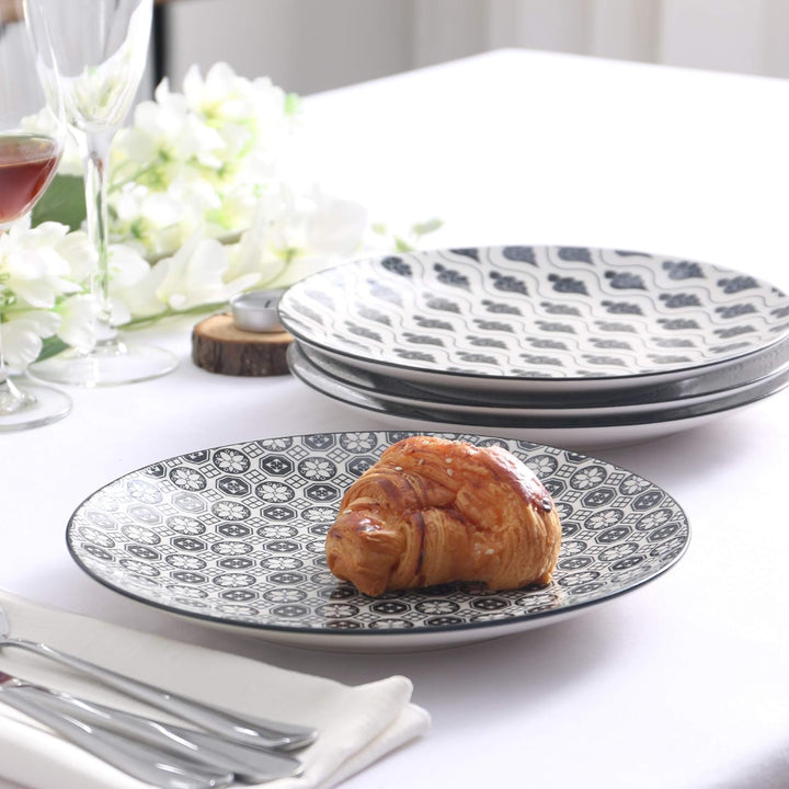 vancasso, Haruka 8 teilig Porzellan Dessertteller Set, Durchmesser 21,5 cm Rund Kuchenteller, Frühst