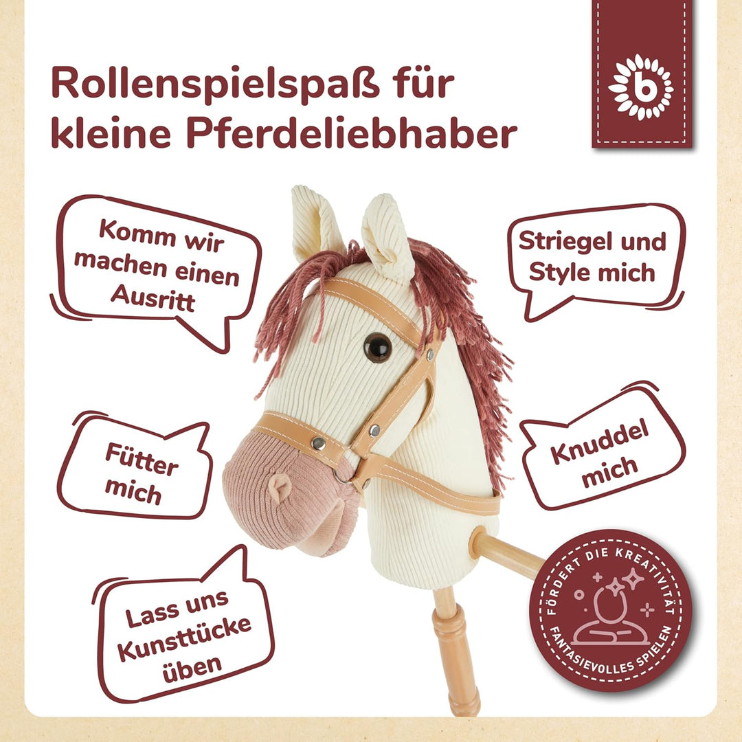 Bieco Steckenpferd Ginger | Hobby Horse | Rollen | Holz Stab | Stock Pferde Schöne für Kinder Stockp