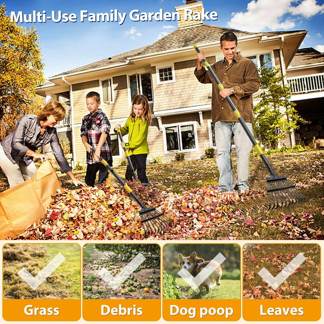 Rechen, Gartenlaubrechen Set - mit 32 Gallonen Laubsäcken und 2 Laubschaufeln, 238cm Laubrechen mit