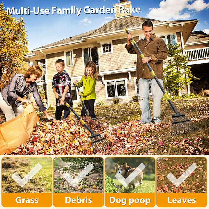 Rechen, Gartenlaubrechen Set - mit 32 Gallonen Laubsäcken und 2 Laubschaufeln, 238cm Laubrechen mit