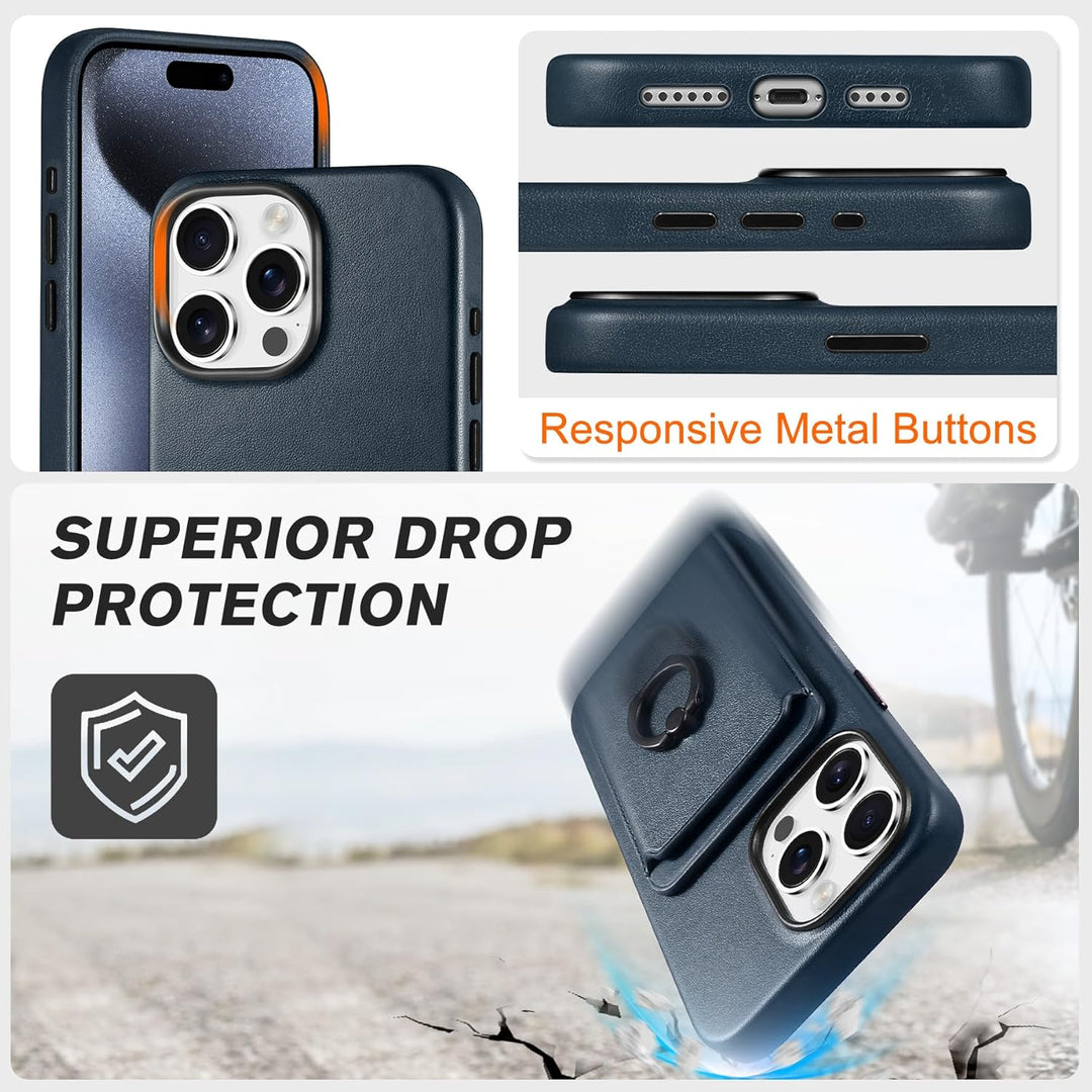 SHIELDON Handyhülle für iPhone 15 Pro Max Hülle Echt Leder Kartenhalter Ständer Abnehmbar Schutzhüll