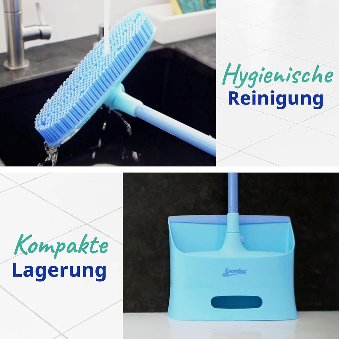 Spontex Catch & Clean Set aus Gummibesen und Kehrblech für den Innenbereich, Set aus Gummibesen und