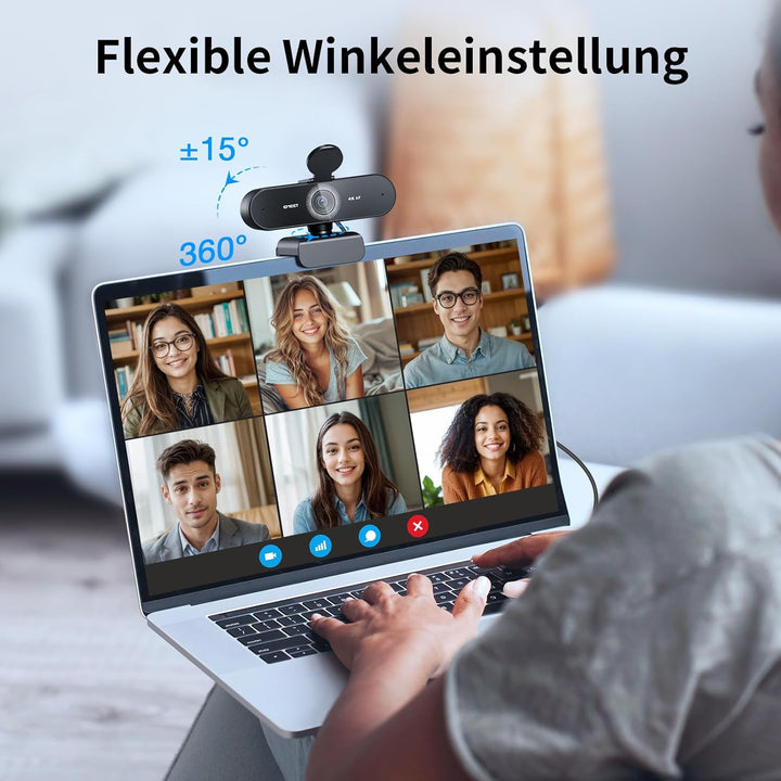 Webcam NOVA 4K, 4K Webcam mit 2 Mikrofon mit Rauschunterdrückung, Ultra HD Webcam mit 73° Weitwinkel