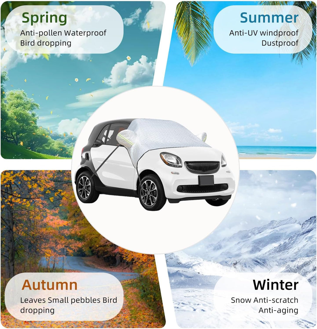 Frontscheibenabdeckung für Smart Fortwo 2006-2025, Windschutzscheibe Abdeckung Verdickte mit Riemen