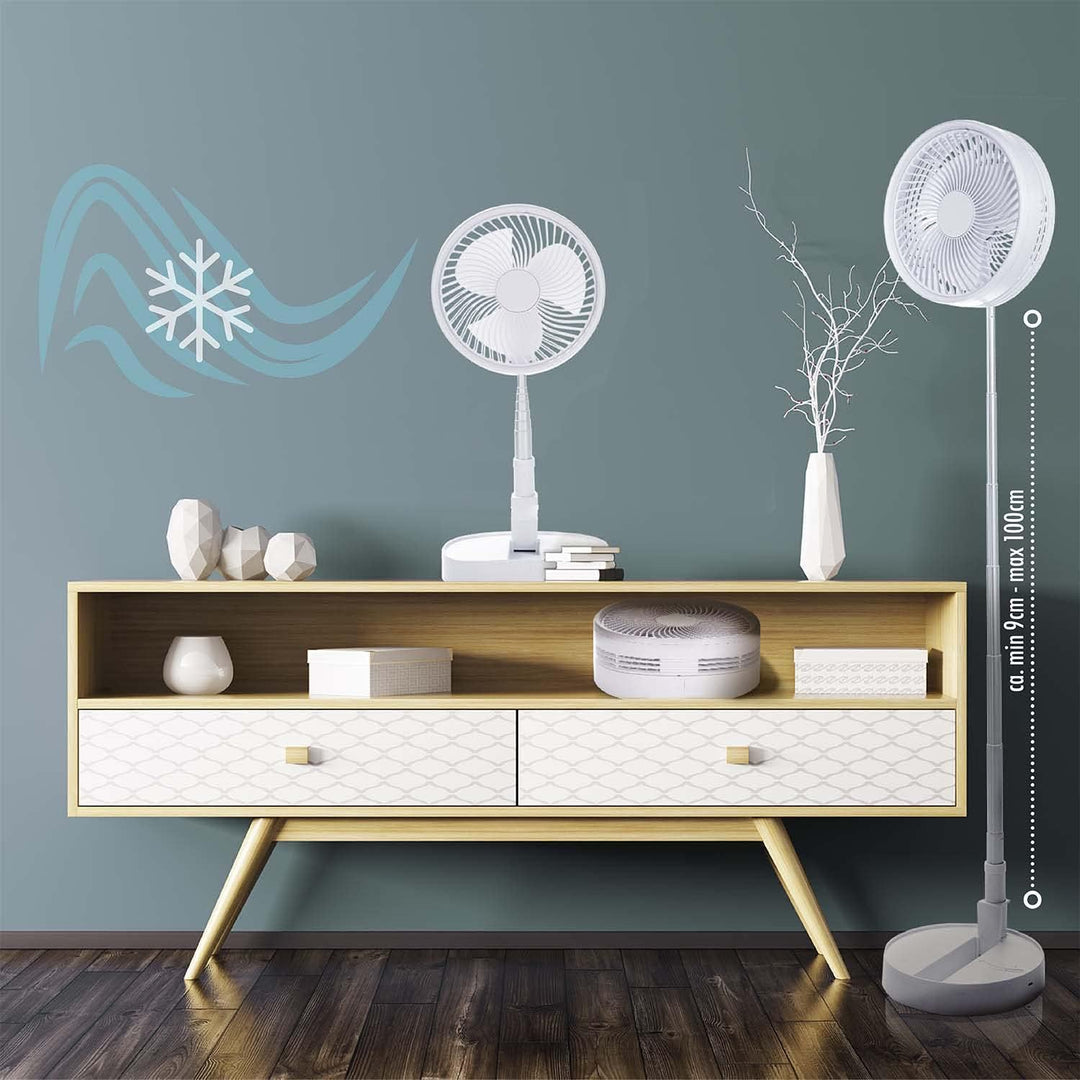 GOODS+GADGETS Faltbarer Tischventilator & Stand-Ventilator mit wiederaufladbarer Batterie mit 6000 m