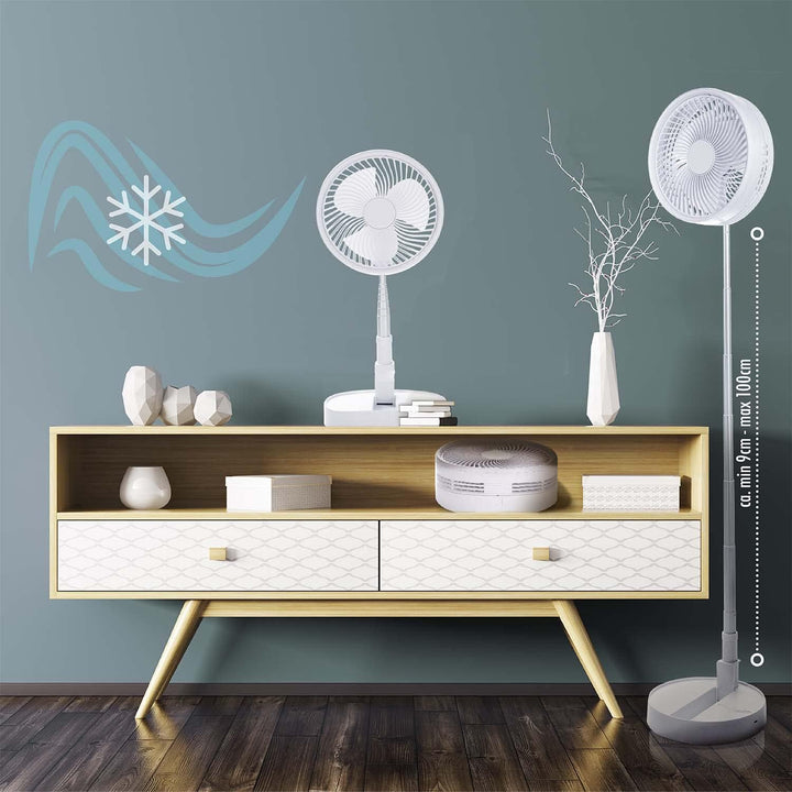 GOODS+GADGETS Faltbarer Tischventilator & Stand-Ventilator mit wiederaufladbarer Batterie mit 6000 m