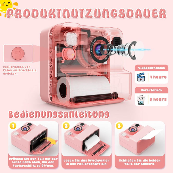 Sofortbildkamera Kinder Kamera,2.4" HD Bildschirm Kinderkamera mit 32GB Spielzeug ab 3 4 5 6 Jahren