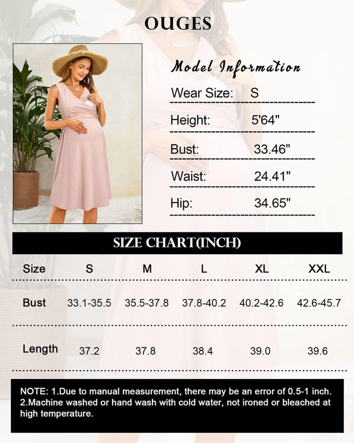 OUGES Damen Sommer Umstandskleid Midi Stillkleid Baumwolle Kleider für Schwangere Lässiges Umstandsm