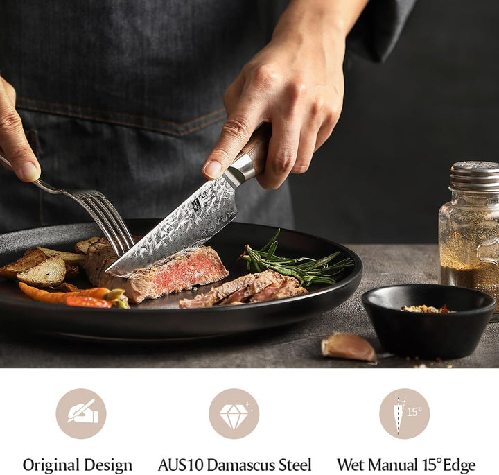 XINZUO 4-Teilig Steakmesser Set, 67 Schichten Damaststahl cm Besteckmesser, Japanischer AUS-10 Stahl