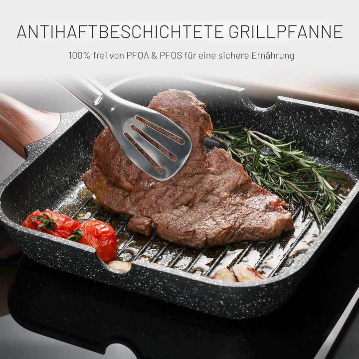 Kordisen Antihaft-Grillpfanne, 28 cm quadratische Pfanne für Induktion, Granitbeschichtung, Ausgiess