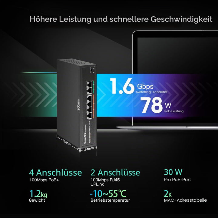 MokerLink 4 Port PoE Switch mit 2 Uplink Ethernet-Ports, 78W High Power, Unterstützung IEEE802.3af/a