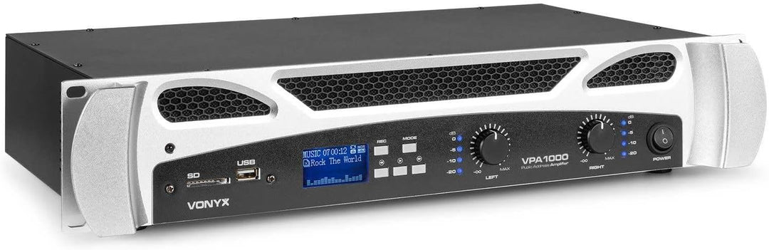Vonyx VPA1000 PA Verstärker Endstufe 1000 Watt Leistungsverstärker 2 x 500 W mit Bluetooth, MP3-Play