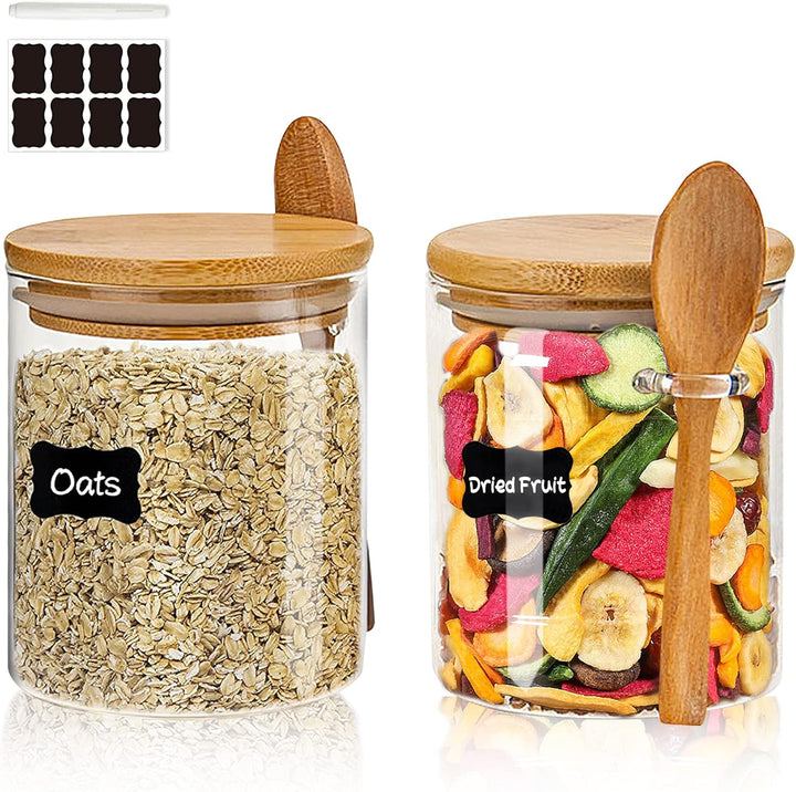 Vorratsgläser mit Deckel und Löffel, 2er Set 540ml Overnight Oats Gläser, Vorratsdosen Glas, Glasbeh