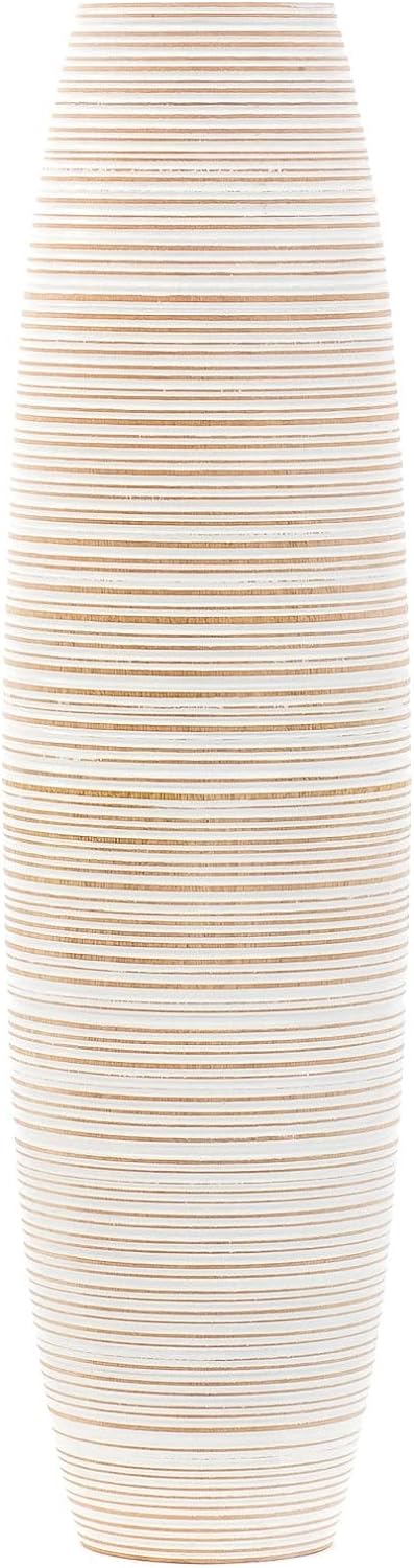 Leewadee Grosse Bodenvase für Dekozweige hohe Standvase Design Holzvase, Holz, 70 cm, White Wash 70
