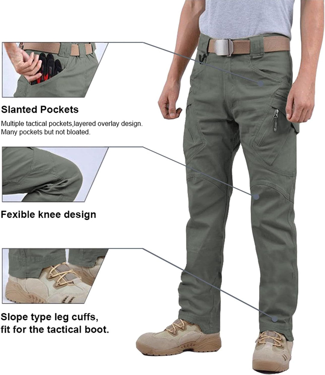 FEDTOSING Cargohose Herren Vintage Militär Tactical Hosen mit Stretch Arbeitshose Outdoor Viele Tasc