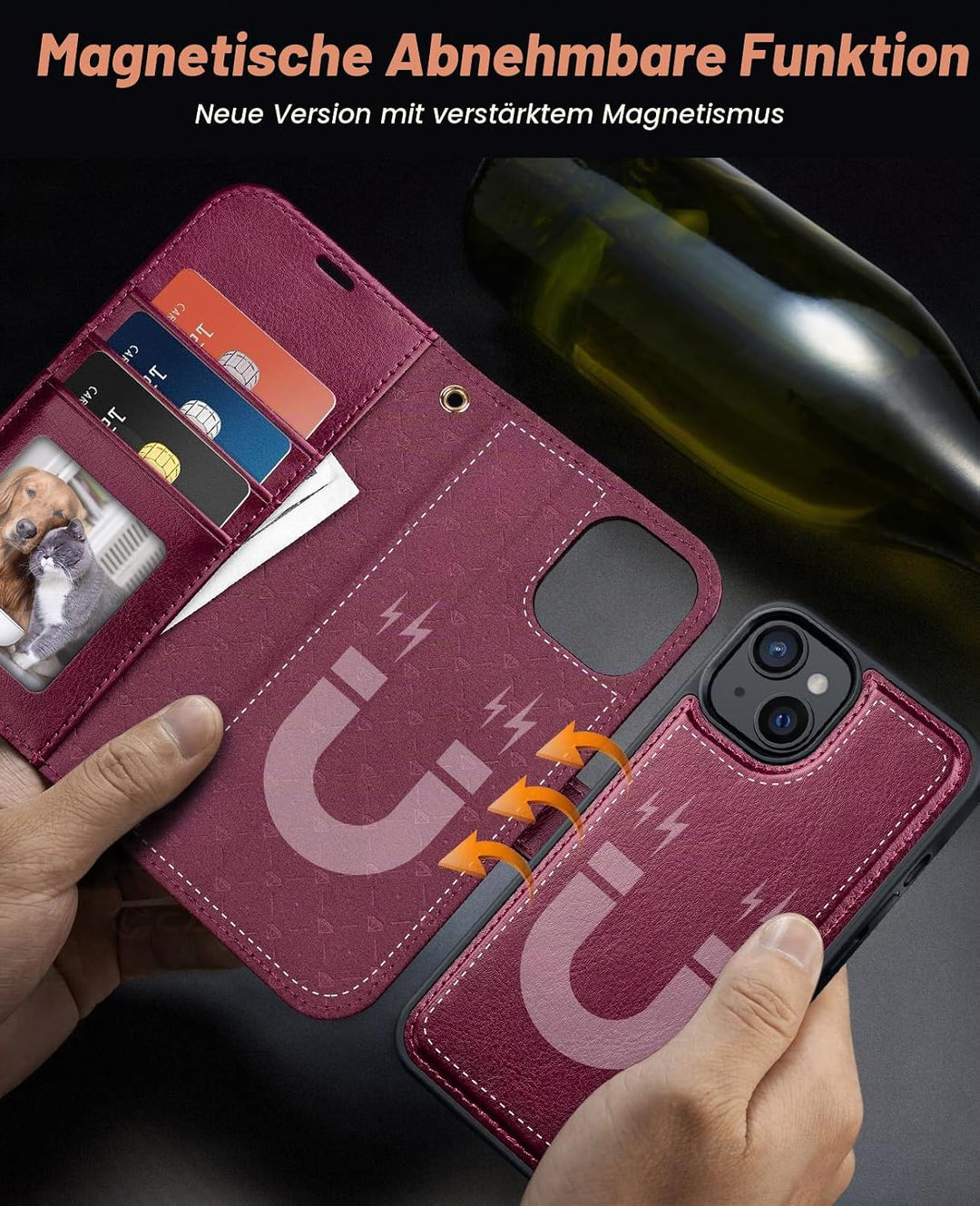OCASE Kompatibel für iPhone 15 Hülle (2in1) Stossfestes Case, Burgundy | Abnehmbare magnetische, Mit
