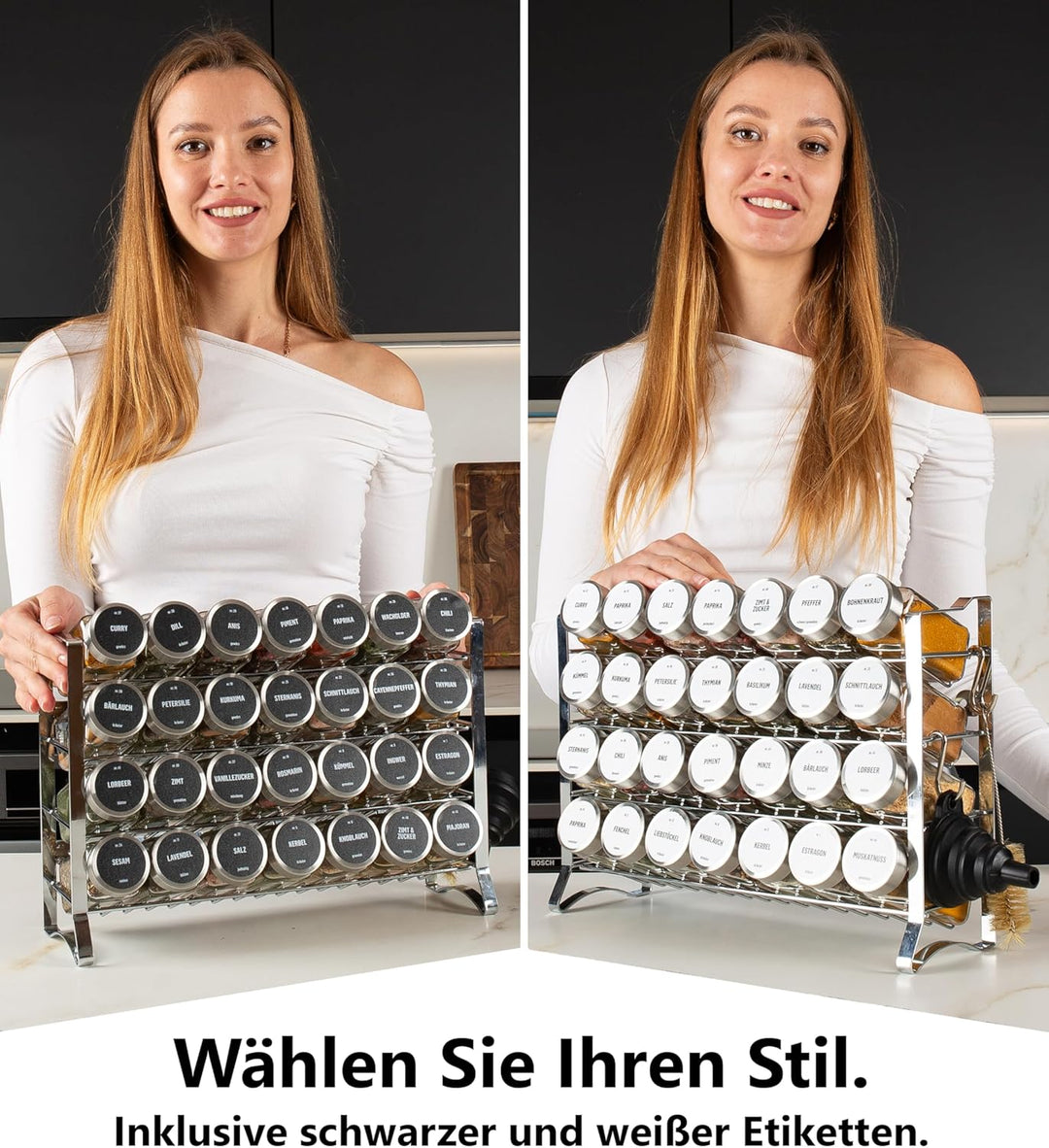 Deco haus® Gewürzregal Wand & Stehend [MIT GEWÜRZDOSEN & ETIKETTEN] - Gewürz Organizer - Gewürzregal