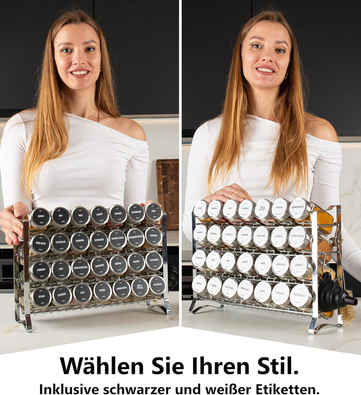Deco haus® Gewürzregal Wand & Stehend [MIT GEWÜRZDOSEN & ETIKETTEN] - Gewürz Organizer - Gewürzregal