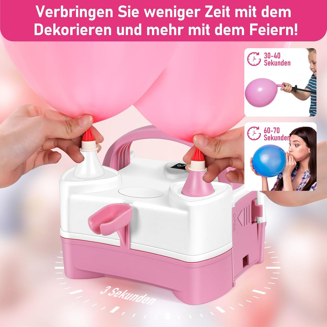 HELESIN Luftballonpumpe Elektrisch,Tragbar Elektrische Ballonpumpe Doppeldüse Inflatorgebläse Tragba
