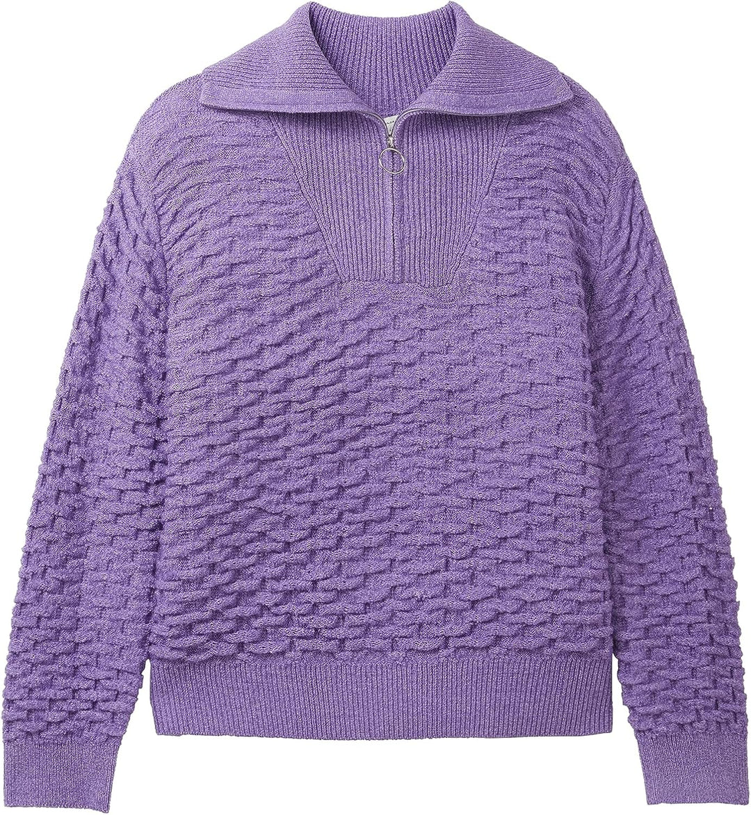 TOM TAILOR Denim Damen Basic Troyer Pullover L 32255-lilac, L 32255-lilac