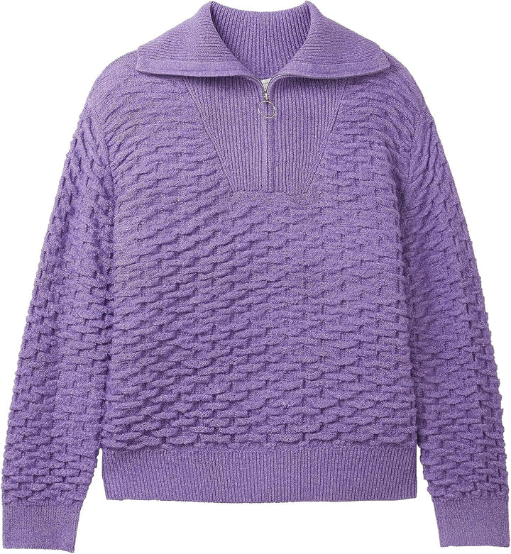 TOM TAILOR Denim Damen Basic Troyer Pullover L 32255-lilac, L 32255-lilac