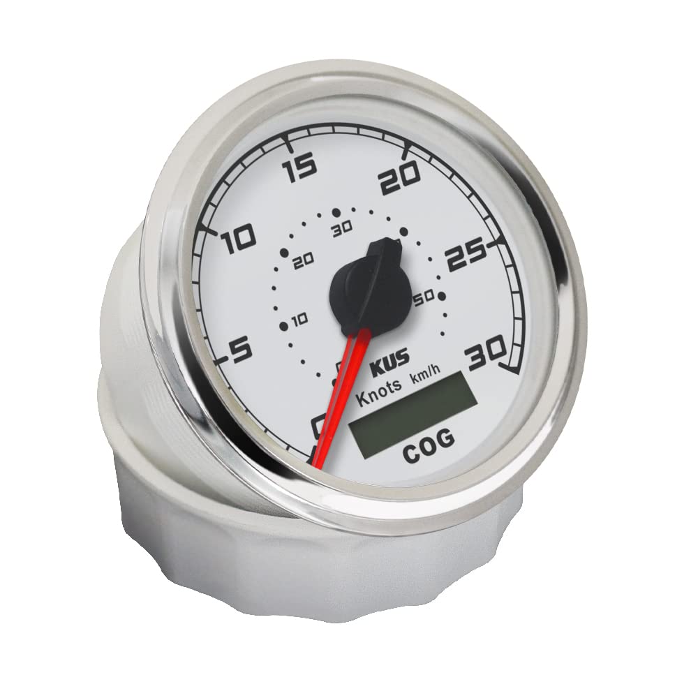 KUS GPS Tacho Kilometerzähler 30Knots Für Boot Yachten 85mm 12V/24V (Weiss), weiss