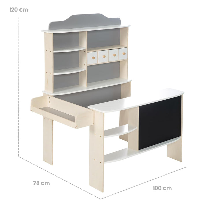 roba Kaufladen, Holz natur,weiss/grau lackiert, 4 Schubladen,Tafel, Theke & Seitentheke Kaufladen mi