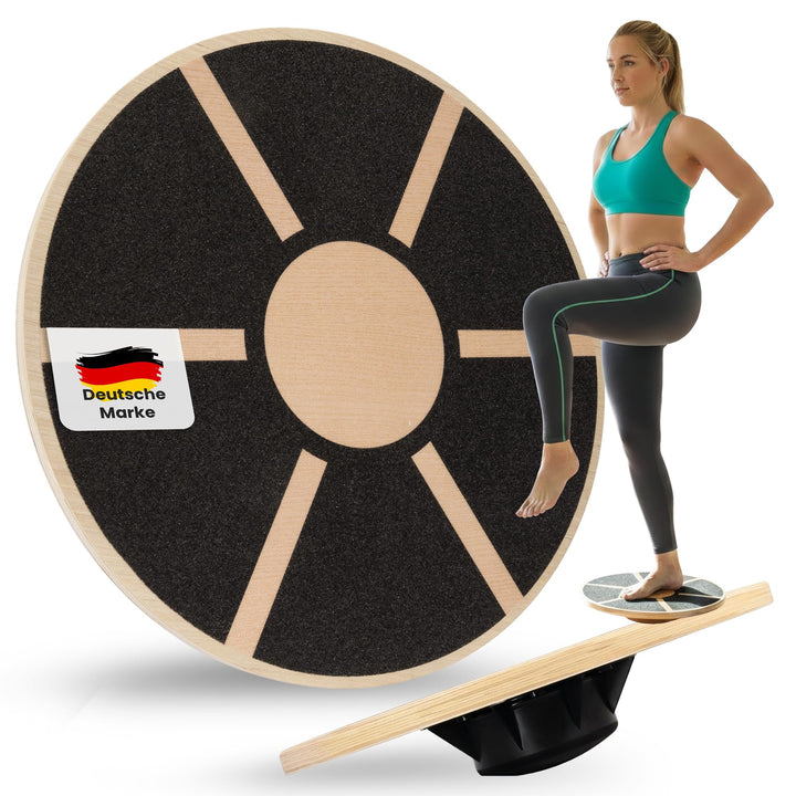 Balance Board Holz Ø 40 cm Wackelbrett Therapiekreisel für Gleichgewicht, Balancebrett Balance Train
