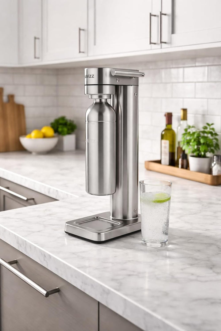 Premium Wassersprudler aus gebürstetem Edelstahl mit 1 x BPA-frei Flaschen SW!ZZ (gebürstetem Edelst