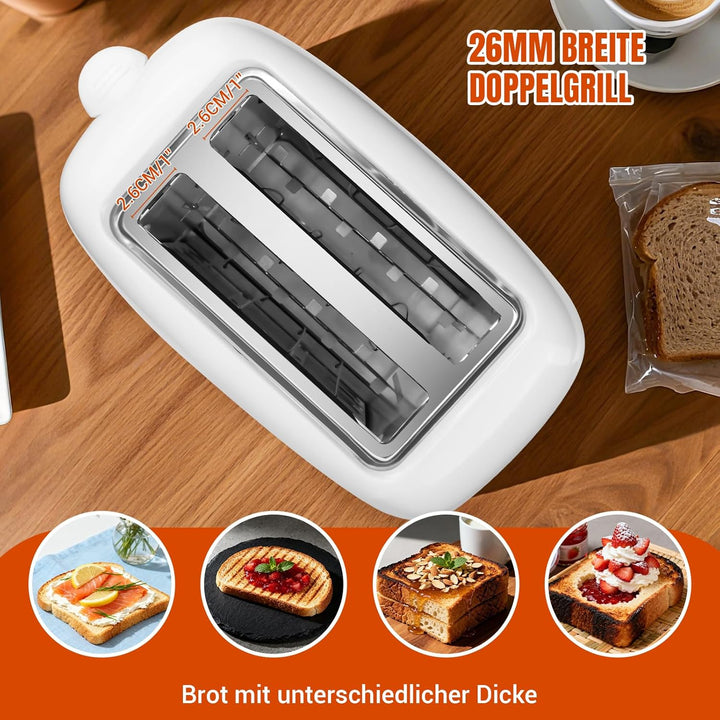 Automatik-Langschlitztoaster, Edelstahl, 2 Extra-breite Schlitze, 1400W Leistung, mit Brötchenaufsat