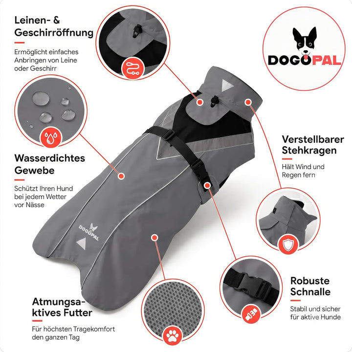 DOGOPAL Regenmantel Hund wasserdicht für kleine &amp; grosse Hunde - Hunderegenmantel mit Reflektorstrei