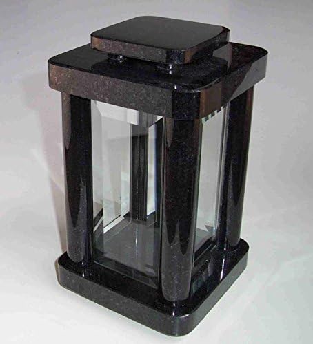 designgrab Modern Grablampe mit Cube-medium Vase und 2 Stück Sockel aus Granit Schwedisch Black SS1
